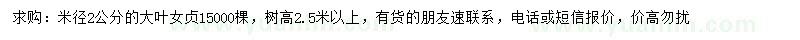求購米徑2公分大葉女貞