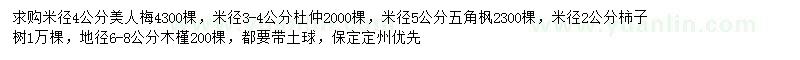 求購美人梅、杜仲、五角楓等