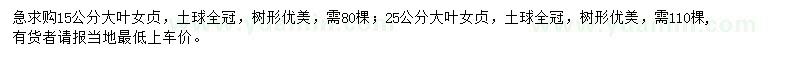 求購(gòu)15、25公分大葉女貞