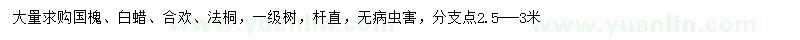 求購國槐、白蠟、合歡等