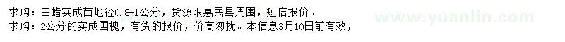 求購地徑0.8-1公分白蠟、2公分國槐