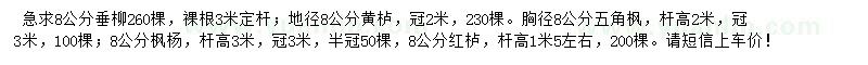 求購垂柳、黃櫨、五角楓等