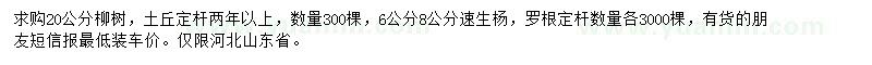 求購20公分柳樹、6-8公分速生楊