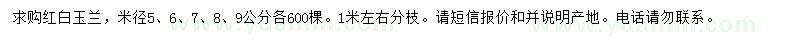 求購米徑5、6、7、8、9公分紅白玉蘭