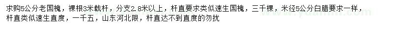 求購米徑5公分老國槐、米徑5公分白臘