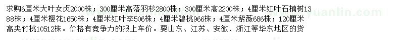 求購大葉女貞、落羽杉、紅葉石楠等