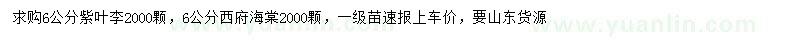 求購(gòu)6公分紫葉李、6公分西府海棠