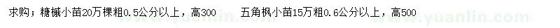 求購粗0.5公分以上塘槭、粗0.6公分以上五角楓