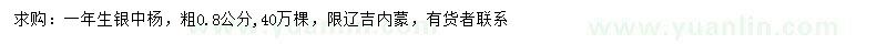 求購(gòu)粗0.8公分銀中楊