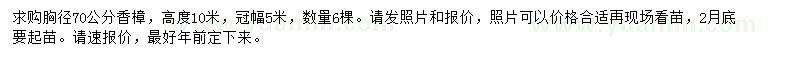 求購胸徑70公分香樟