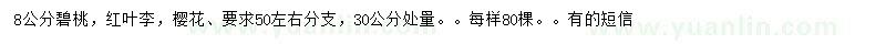 求購8公分碧桃、紅葉李、櫻花