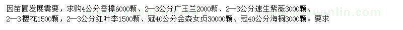 求購香樟、廣玉蘭、速生紫薇等