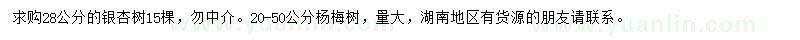 求購28公分銀杏、20-50公分楊梅樹