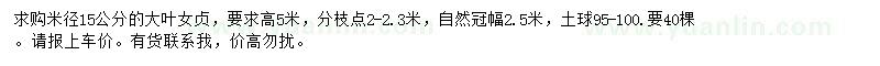 求購米徑15公分大葉女貞