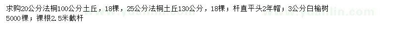 求購(gòu)20、25公分法桐、3公分白榆