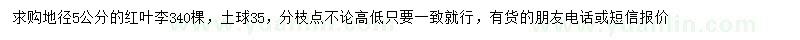 求購地徑5公分紅葉李