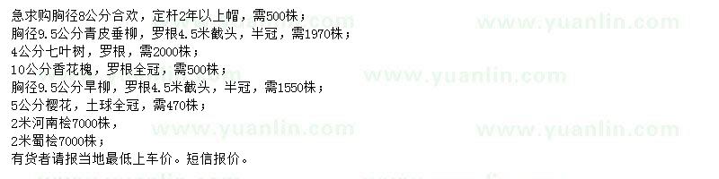 求購合歡、青皮垂柳、七葉樹等