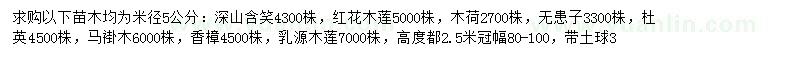 求購(gòu)深山含笑、紅花木蓮、木荷等