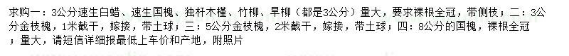 求購速生白蠟、速生國槐、獨(dú)桿木槿等
