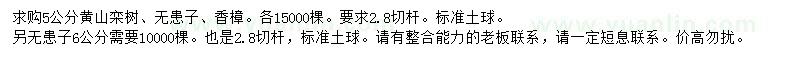 求購黃山欒樹、無患子、香樟