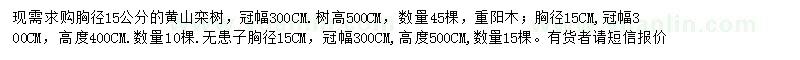 求購黃山欒樹、重陽木、無患子