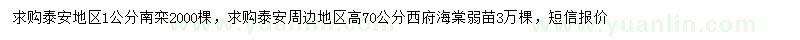 求購1公分南欒、高70公分西府海棠