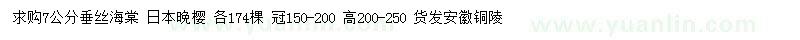 求購7公分垂絲海棠、日本晚櫻