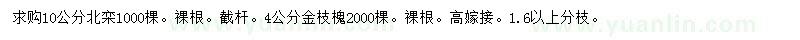 求購10公分北欒、4公分金枝槐