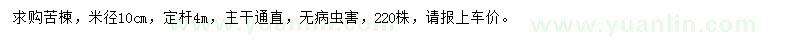 求購米徑10公分苦楝