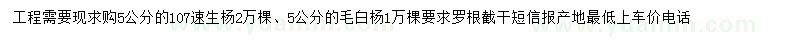 求購5公分速生楊、毛白楊
