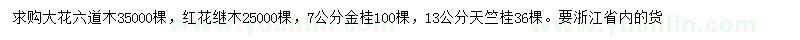 求購大花六道木、紅花繼木、金桂等