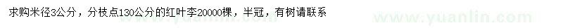 求購(gòu)米徑3公分紅葉李