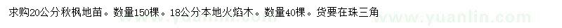 求購20公分秋楓、18公分火焰木