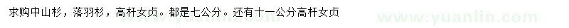 求購中山杉、落羽杉、高桿女貞