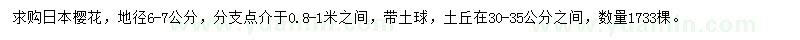 求購(gòu)地徑6-7公分日本櫻花
