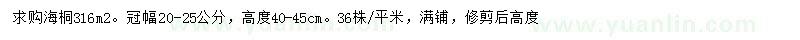 求購冠幅20-25公分海桐