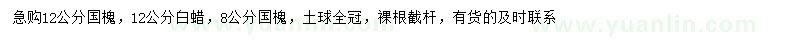 求購8、12公分國槐、12公分白蠟