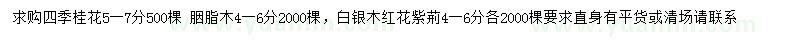 求購四季桂花、胭脂木、白銀木等