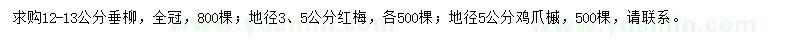 求購垂柳、紅梅、雞爪槭