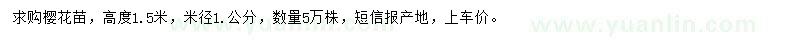 求購高1.5米櫻花小苗