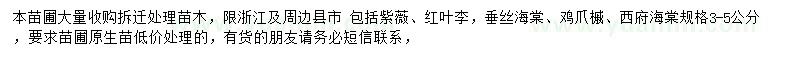 求購(gòu)紫薇、紅葉李、垂絲海棠等