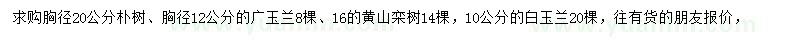 求購樸樹、廣玉蘭、黃山欒樹等