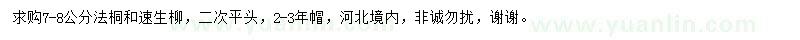 求購7-8公分法桐、速生柳