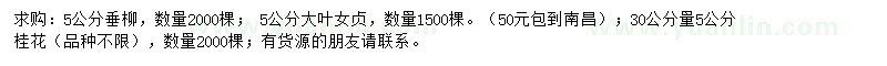 求購(gòu)垂柳、大葉女貞、桂花