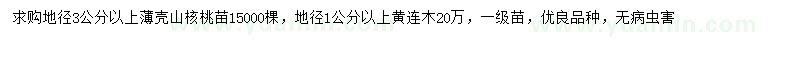 求購(gòu)薄殼山核桃苗、黃連木