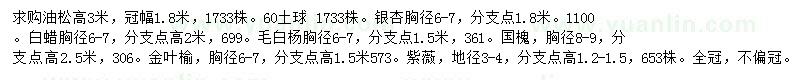 求購油松、銀杏、白蠟等