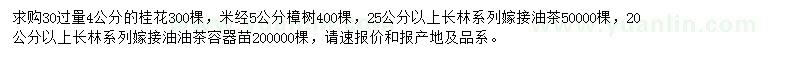 求購30過量4公分桂花、米徑5公分樟樹