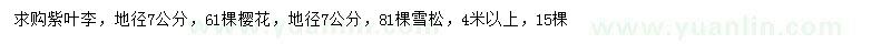 求購地徑7公分紫葉李