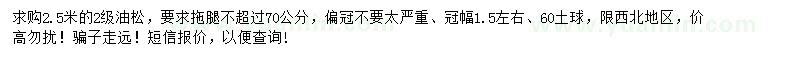 求購2.5米二級油松