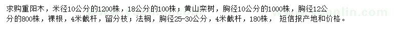 求購(gòu)重陽(yáng)木、黃山欒樹、法桐